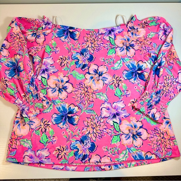 Lilly Pulitzer Lessa Top, Pink Isle Last Bud Not Least - Picture 10 of 14